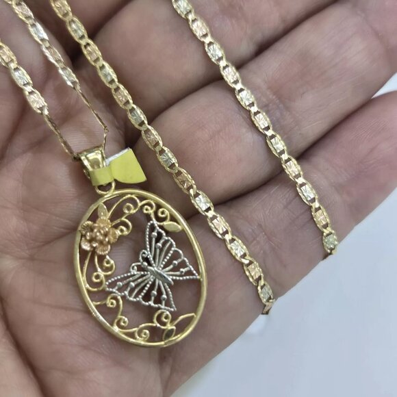 New 14k yellow white rose gold butterfly pendant